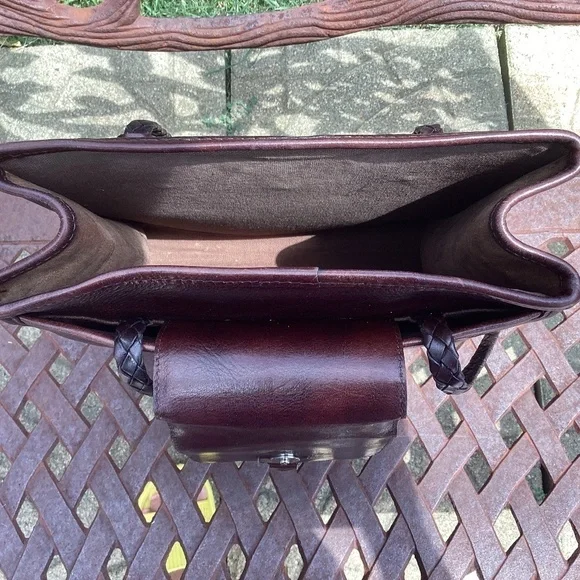 Vintage Brighton Mahogany Silver Flap Top Croc Embossed Leather Messenger Bag - Picture 9 of 9